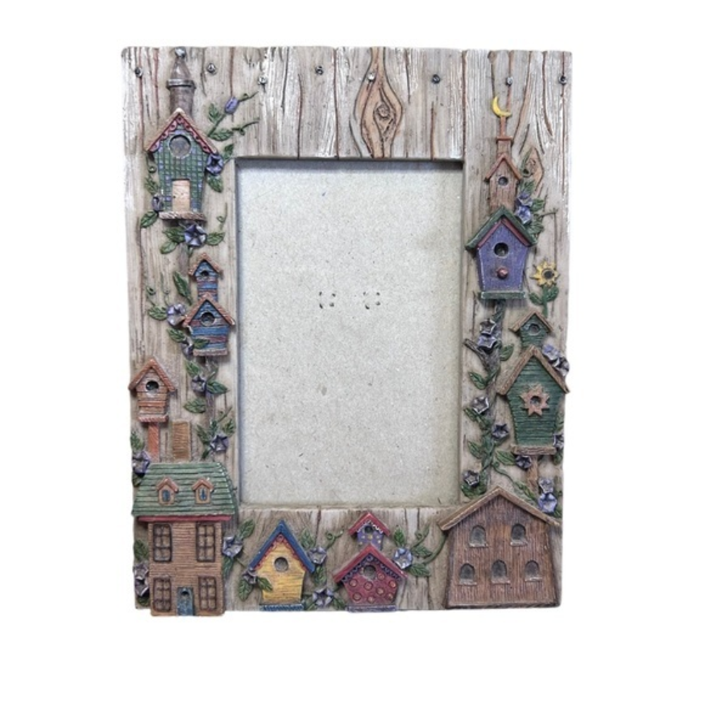 Birdhouse picture frame‎ ceramic textured fencepost wall art rustic decor